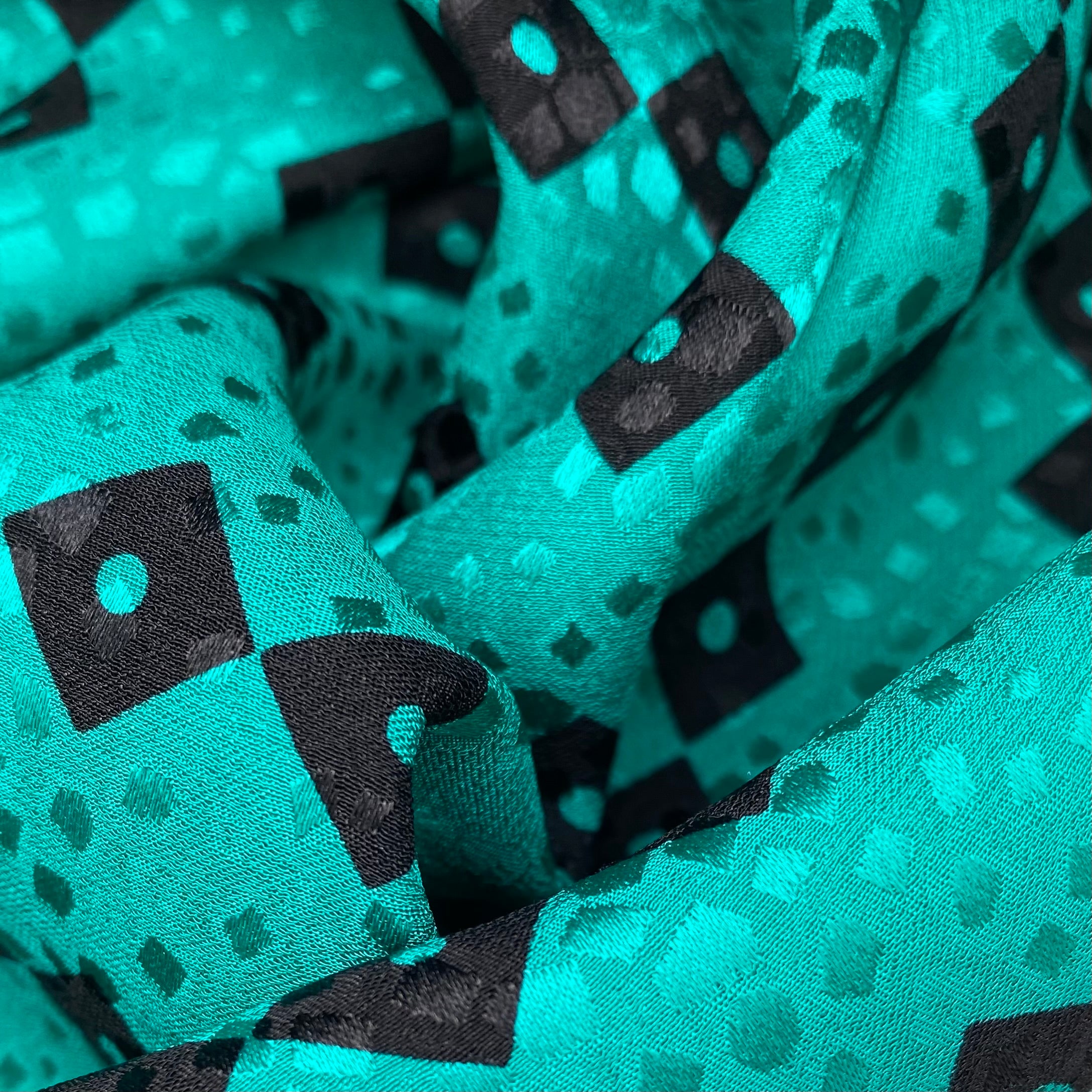 Printed Silk Crepe De Chine - Green/Black