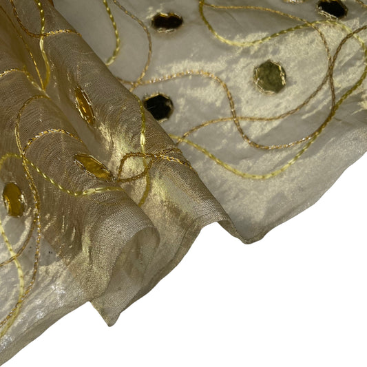 Embroidered Sequin Silk Organza - Gold