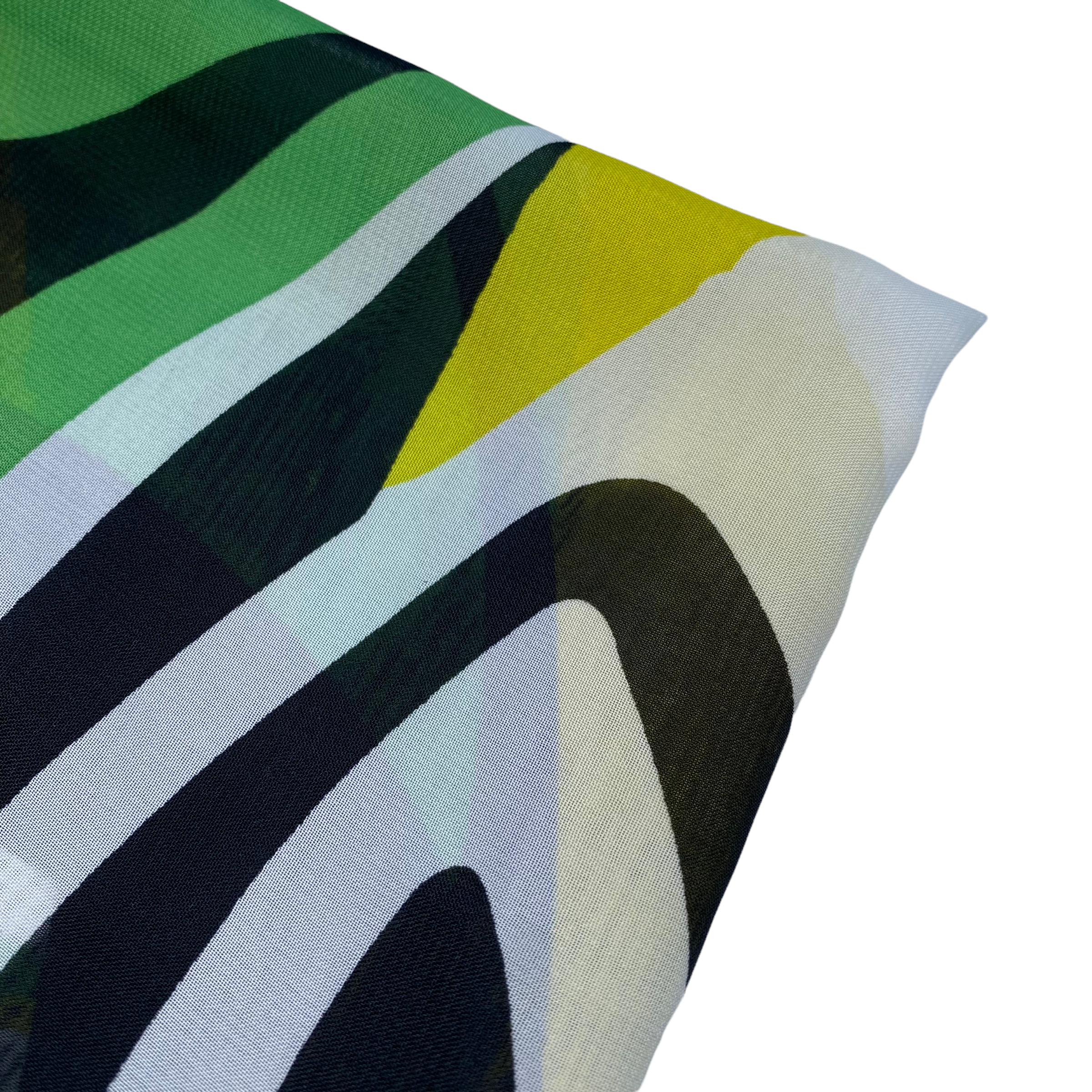 Printed Polyester Chiffon - With Border - Green/Yellow/Black/White