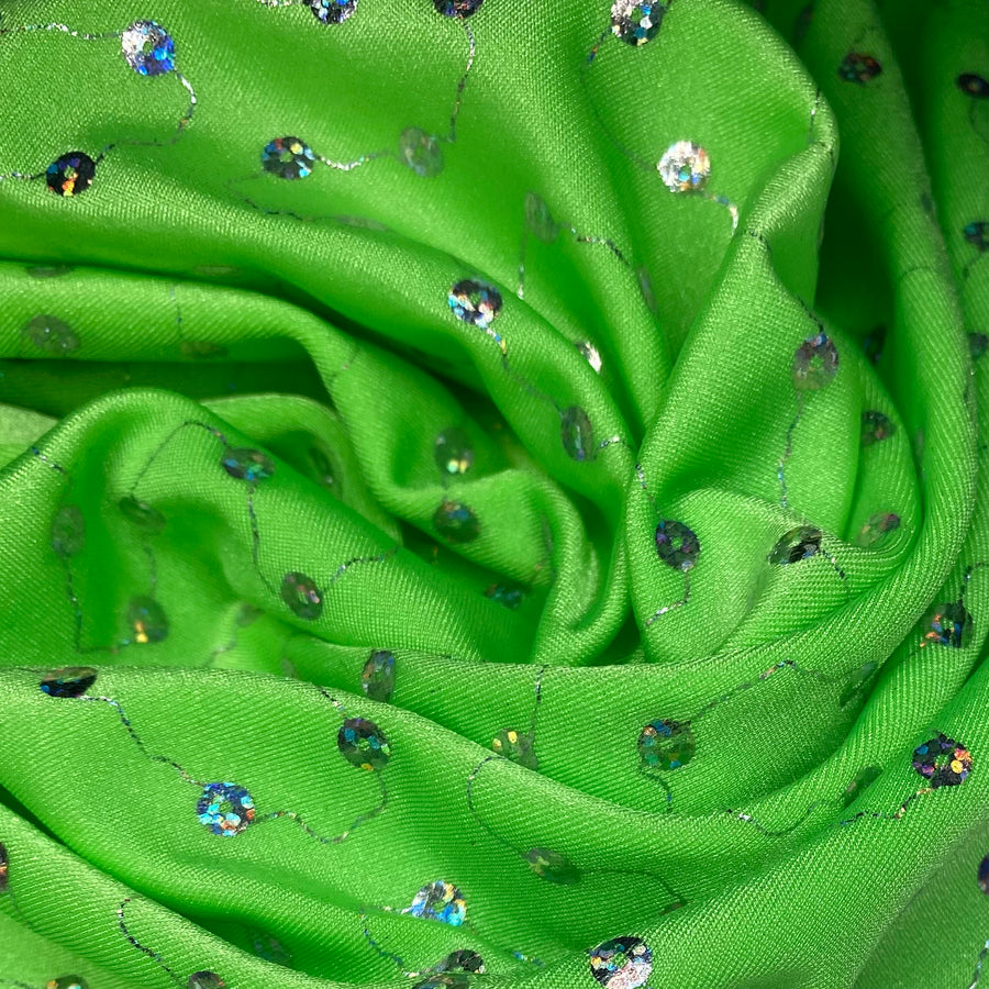 Faux Sequin Nylon Spandex - Neon Green/Silver