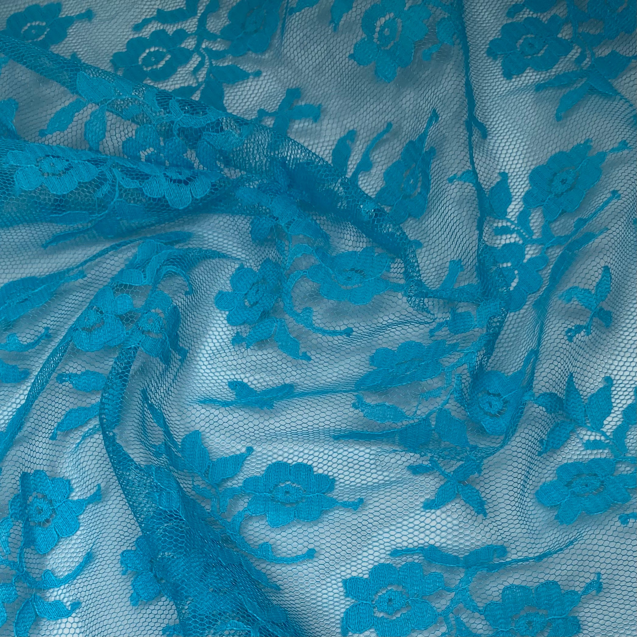 Floral Corded Lace with Scalloped Edges - Blue