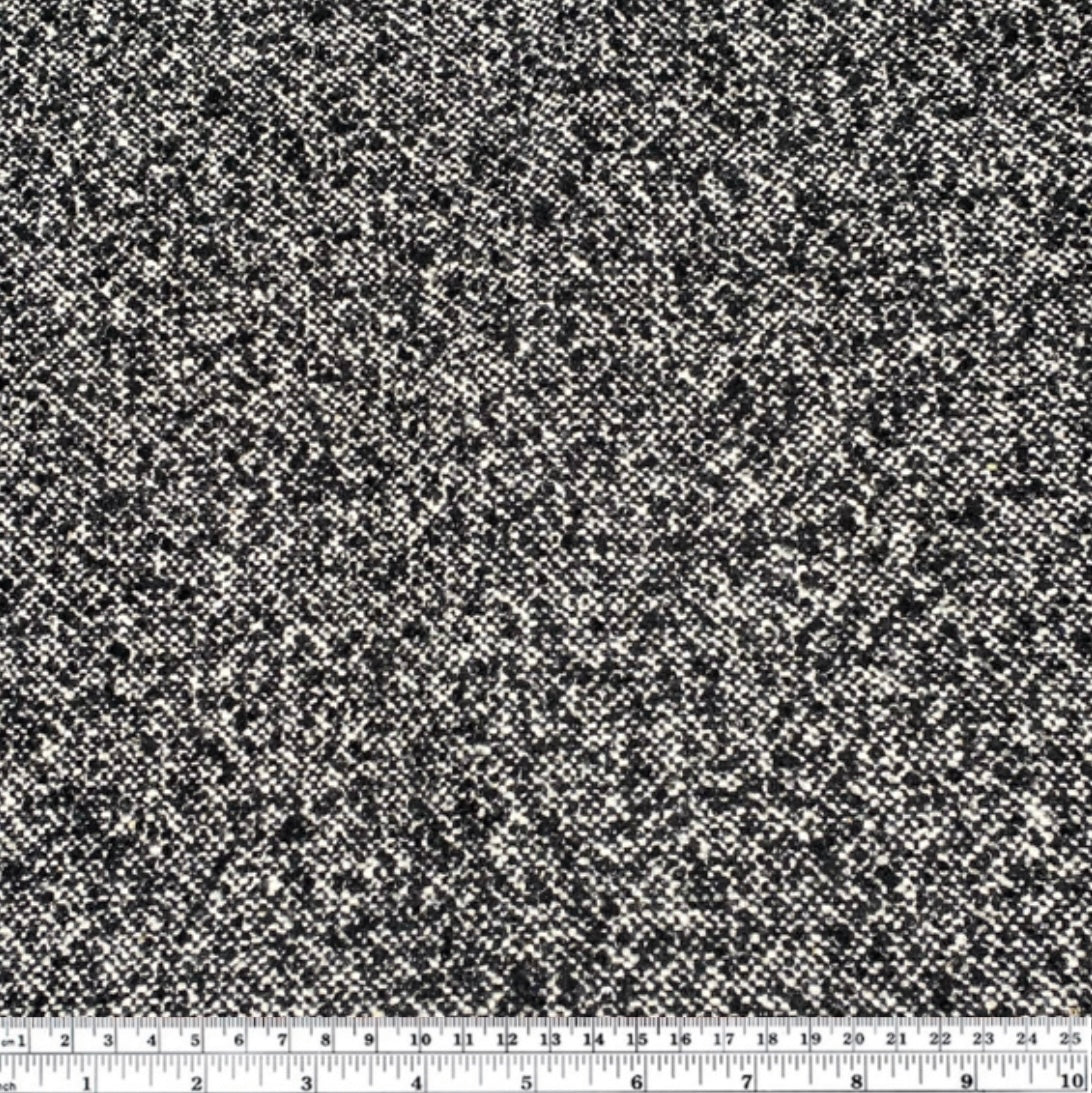 Pre-Interfaced Boucle Wool Coating - Remnant - Black/White