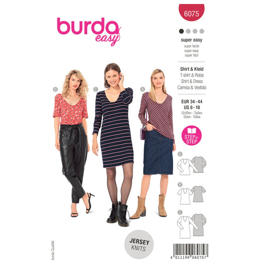 Top, Dress – Slim Shape with V-Neck Sewing Pattern - Burda Easy 6075