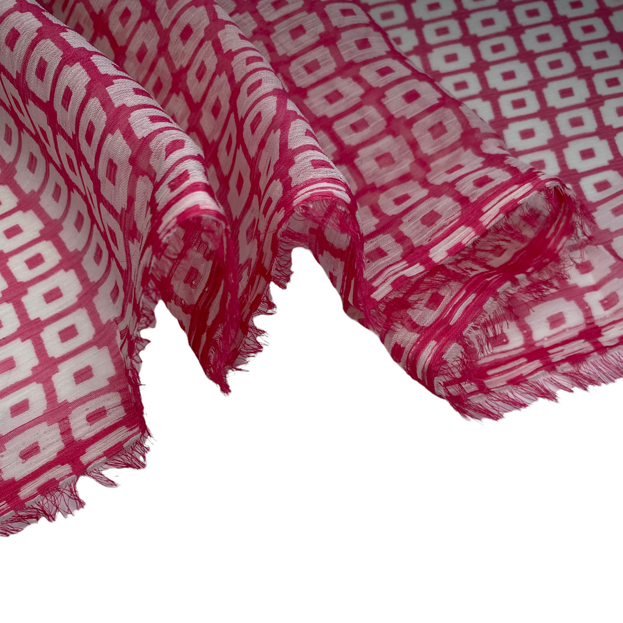 Crinkled Printed Polyester Chiffon - Pink/White