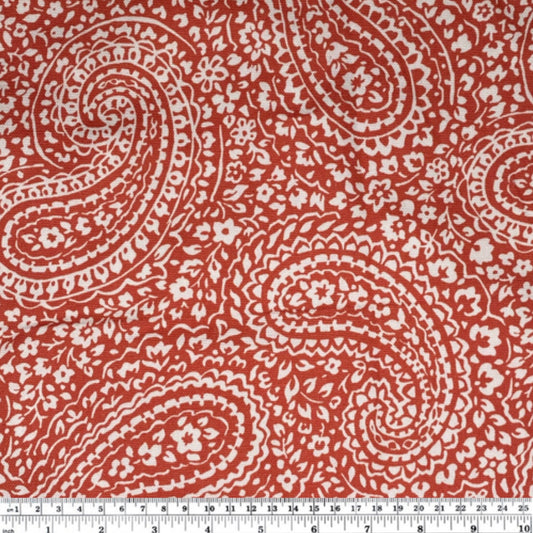 Printed Cotton Canvas Paisley - Coral/White