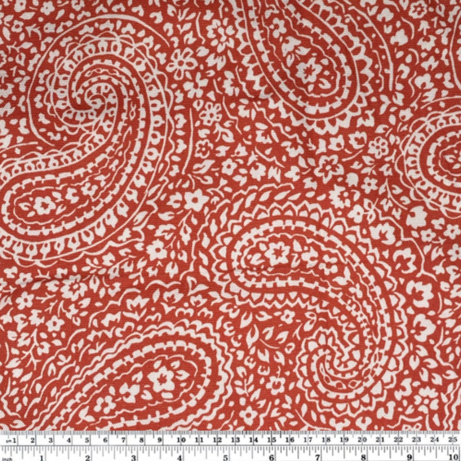 Printed Cotton Canvas Paisley - Coral/White