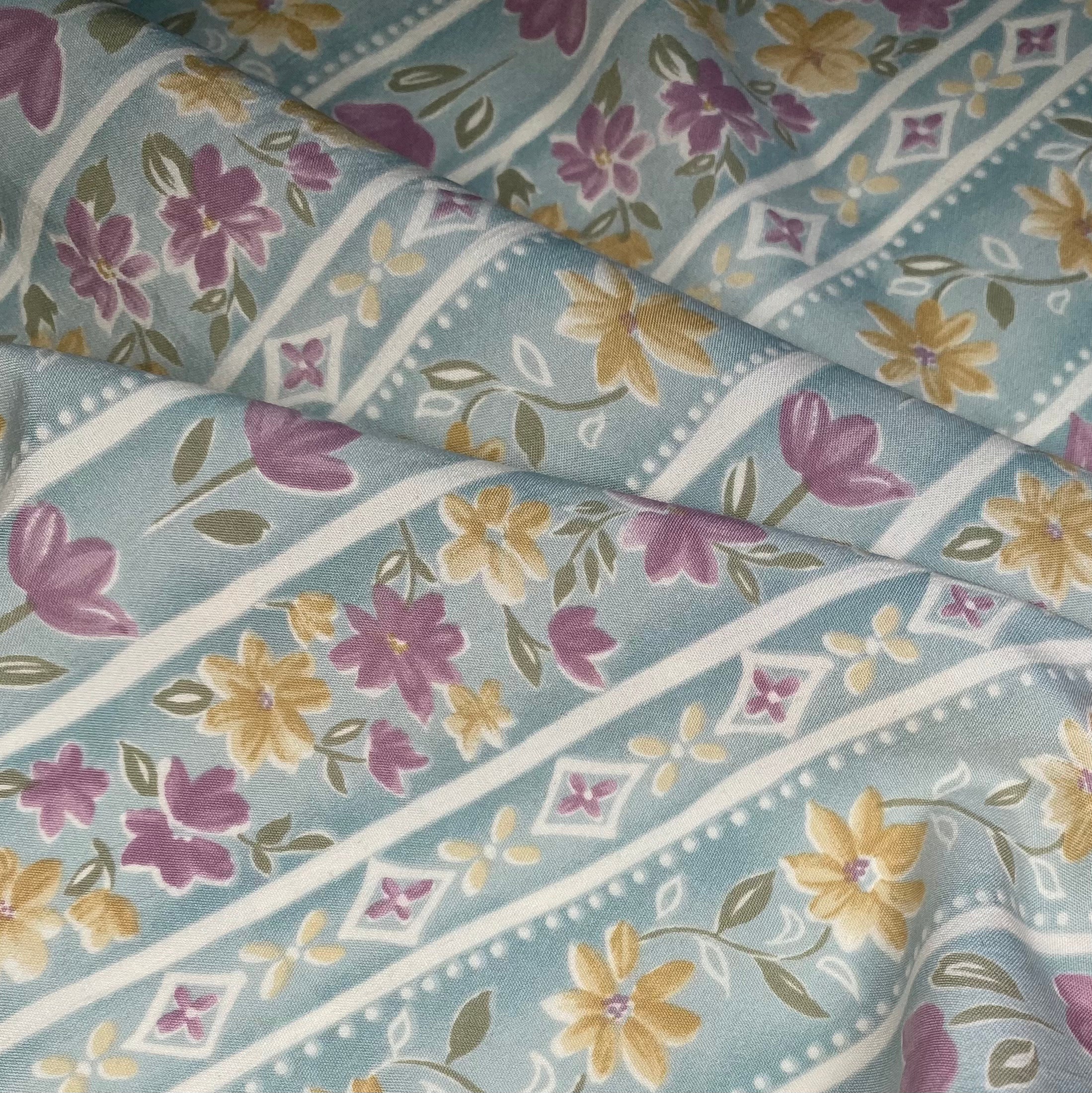 Floral Striped Printed Polyester - 44” - Blue