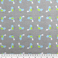 Printed Cotton Flannel - Birds - Grey