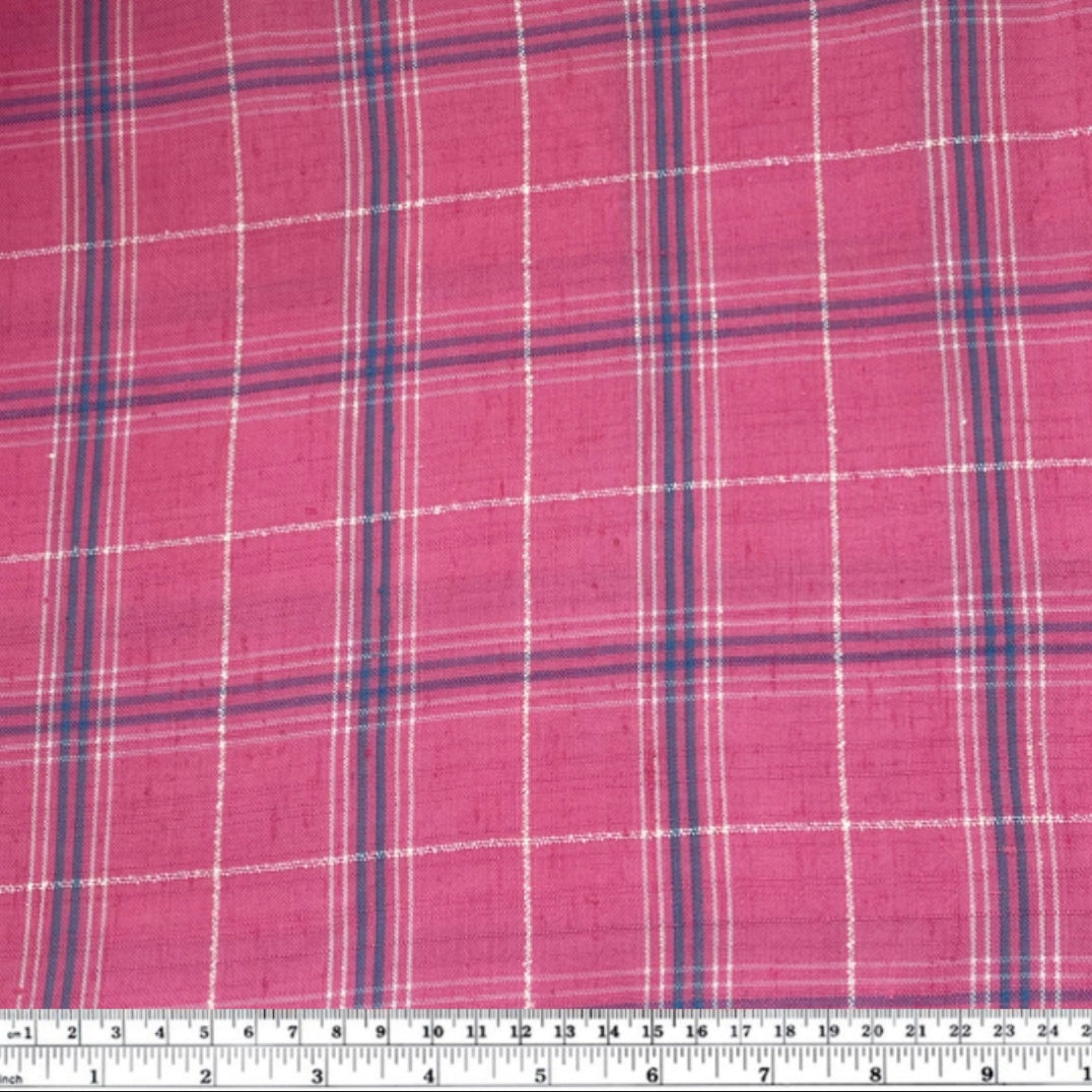 Yarn Dyed Plaid Linen - Remnant - Pink/White/Blue