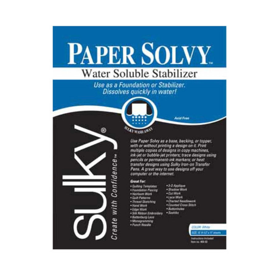 Paper Solvy Water Soluble Stabilizer - White - 8 1/2”x 11” - 12 Sheets