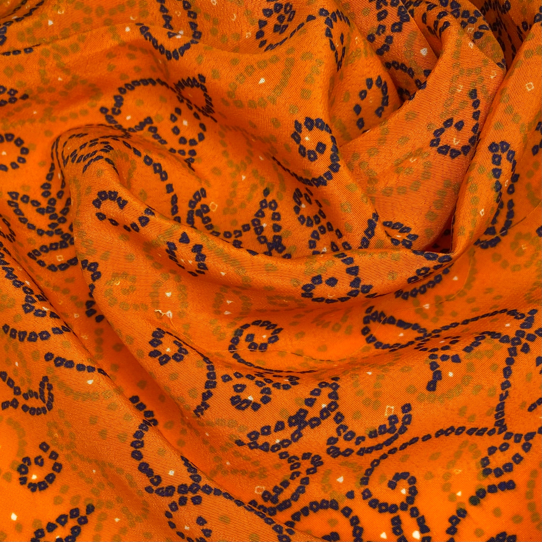 Floral Printed Polyester - 44” - Orange/Blue/Green