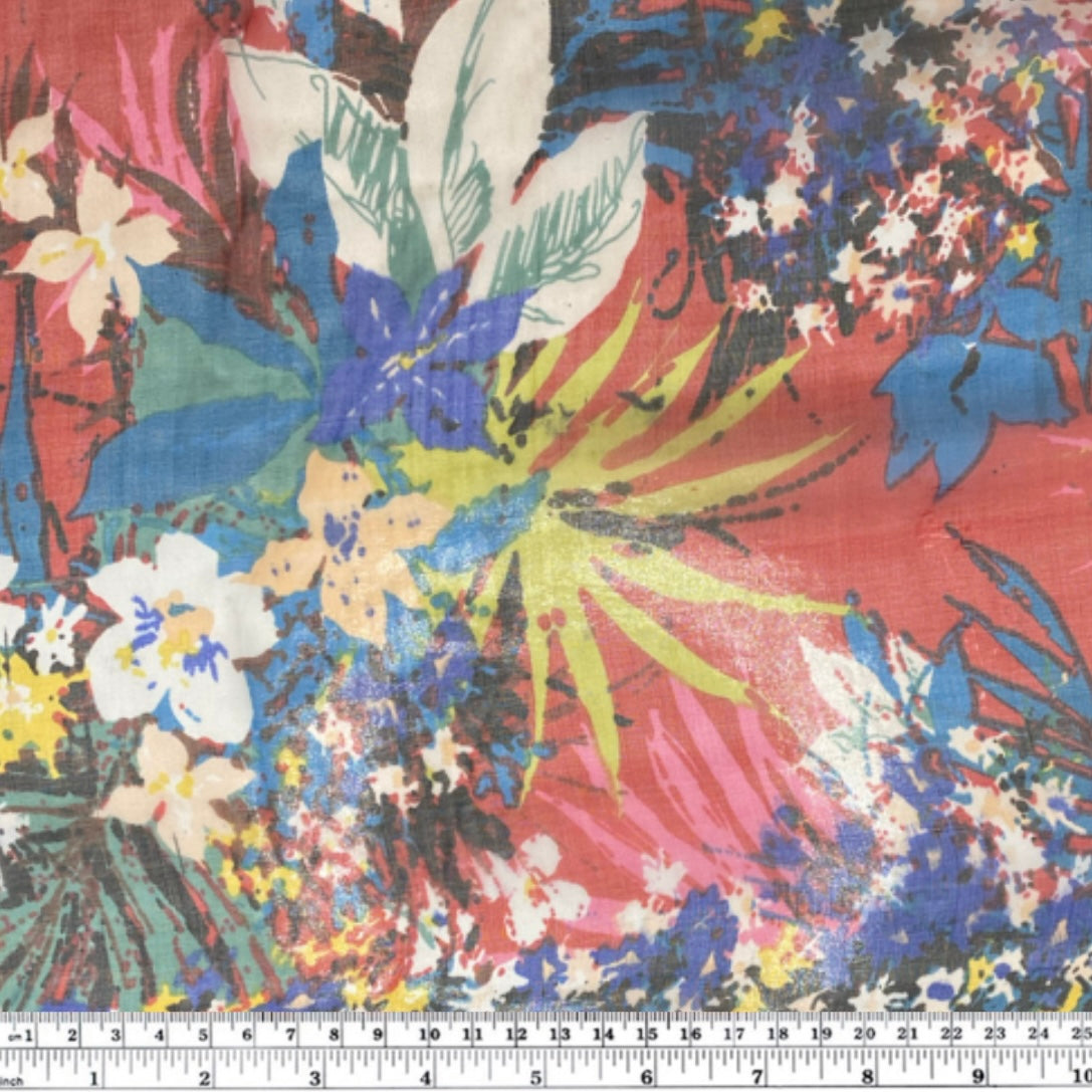 Printed Silk Chiffon - Floral - Red/Blue