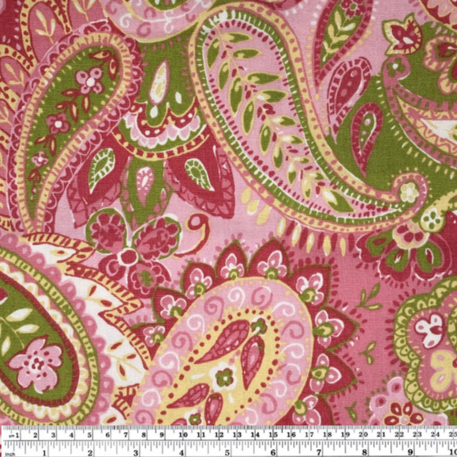Printed Paisley Cotton Canvas Remnant - Pink/Green/ Yellow