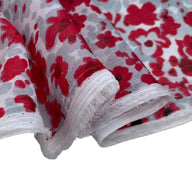 Floral Crinkled Polyester Chiffon - 60” - Red/Black/Grey/White