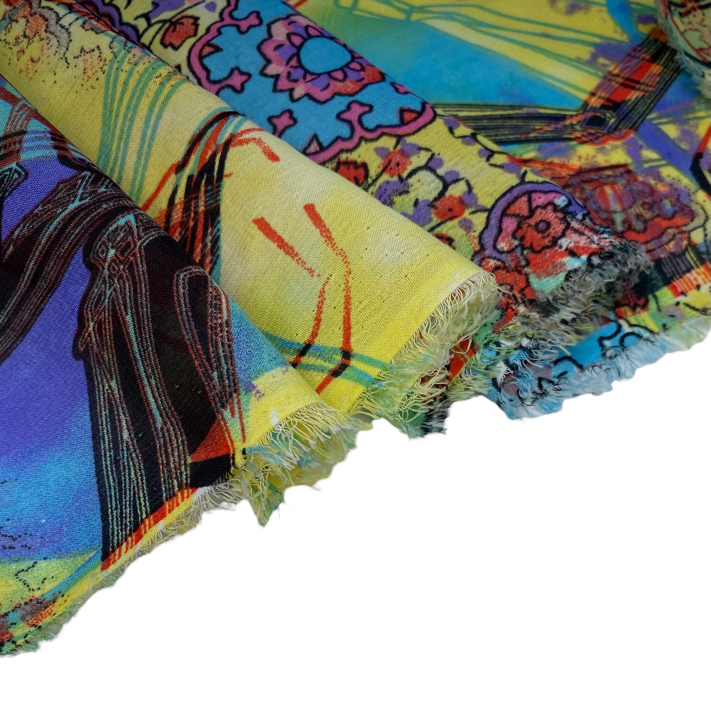 Printed Polyester Chiffon - Abstract Print - Blue/Yellow/Pink