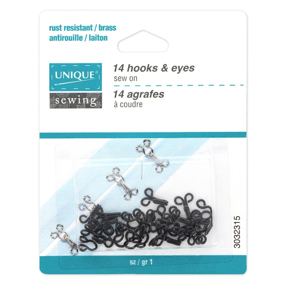 Hooks & Eyes - Black - Size 1 - 14 Sets