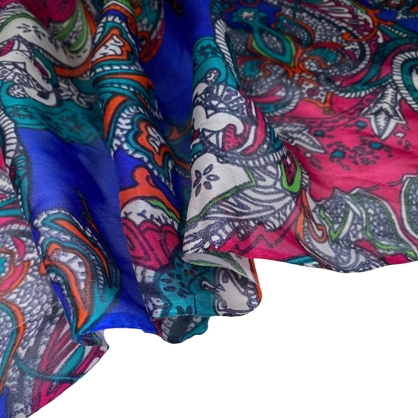 Paisley Silk Chiffon - 54” - Blue/Pink