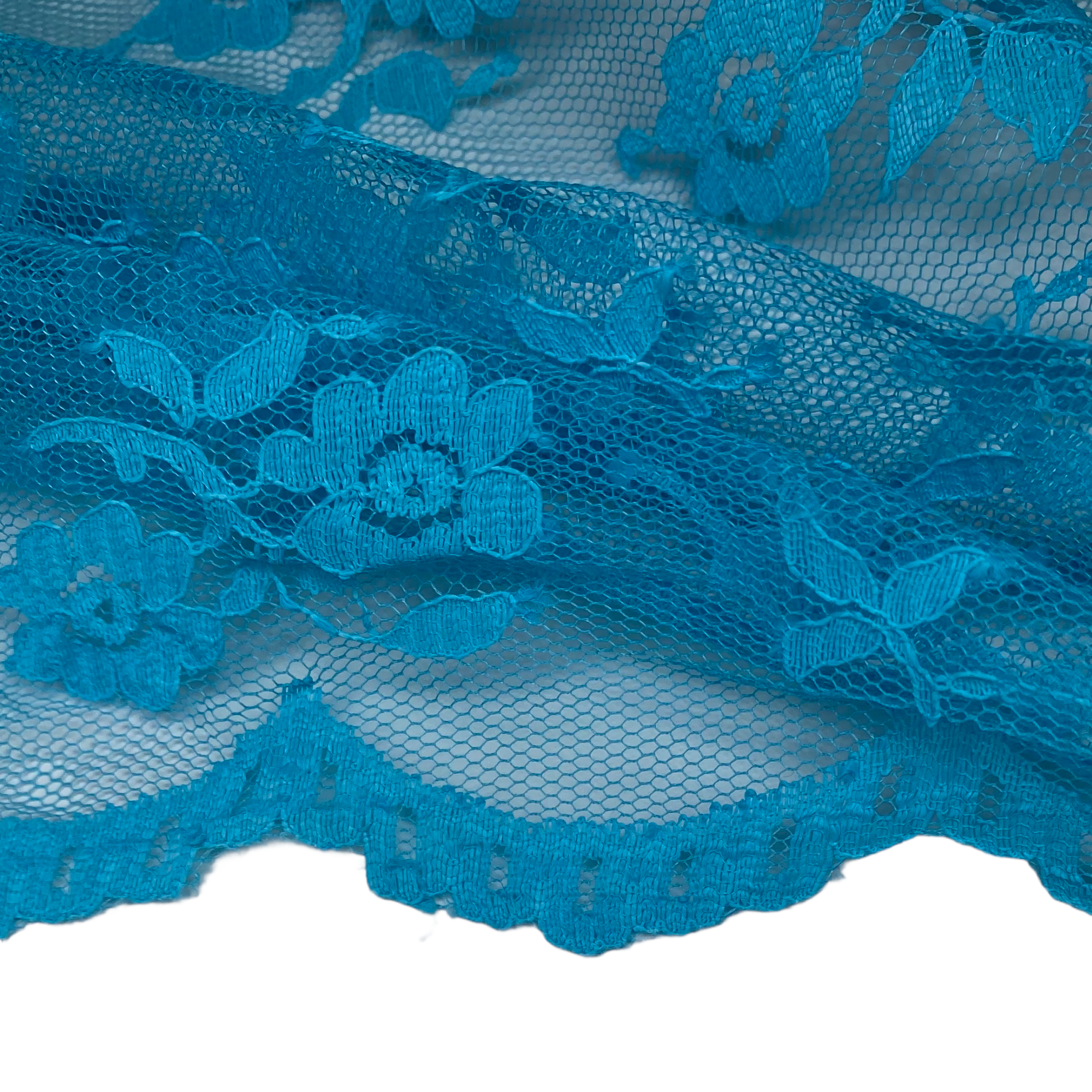 Scalloped Edged Floral Polyester Lace - 52” - Blue
