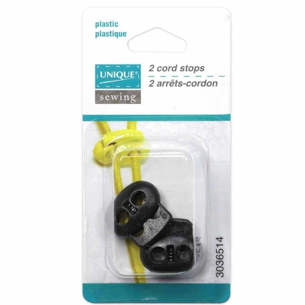 Plastic Two Hole Cord Stops - Black - 2 pcs