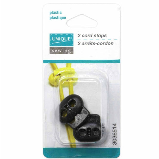 Plastic Two Hole Cord Stops - Black - 2 pcs