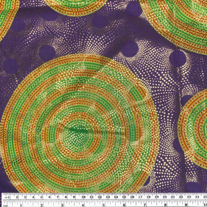 African Printed Cotton - Circles - Metallic Gold - Multi-Colour / Purple