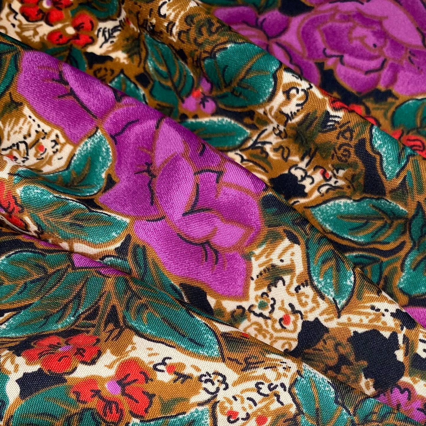 Floral Printed Polyester - 44” - Purple/Brown