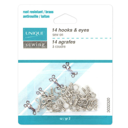 Hooks & Eyes - Silver - Size 2 - 14 Sets