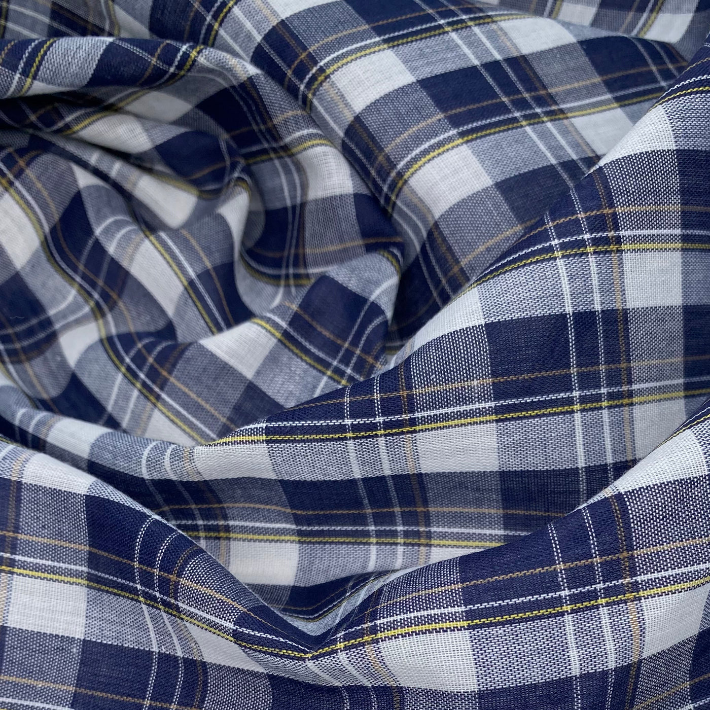 Lightweight Cotton Plaid - Remnant - Blue/White/Yellow