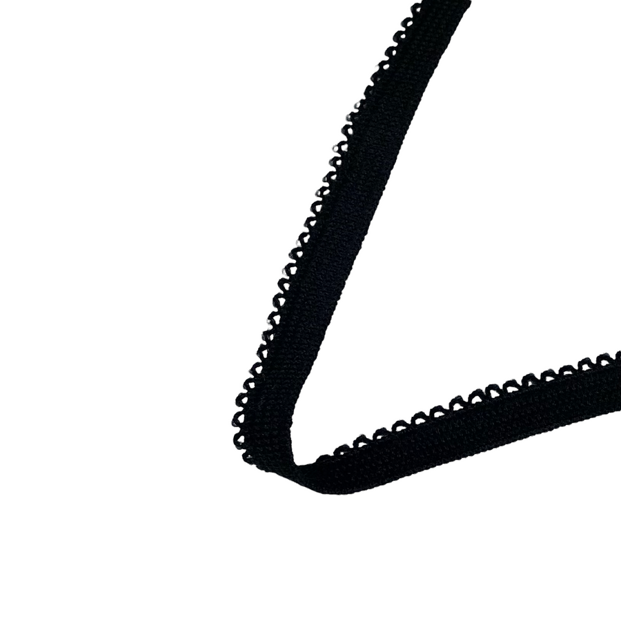 Picot Edge Decorative Elastic - 11mm - By the Yard - Black