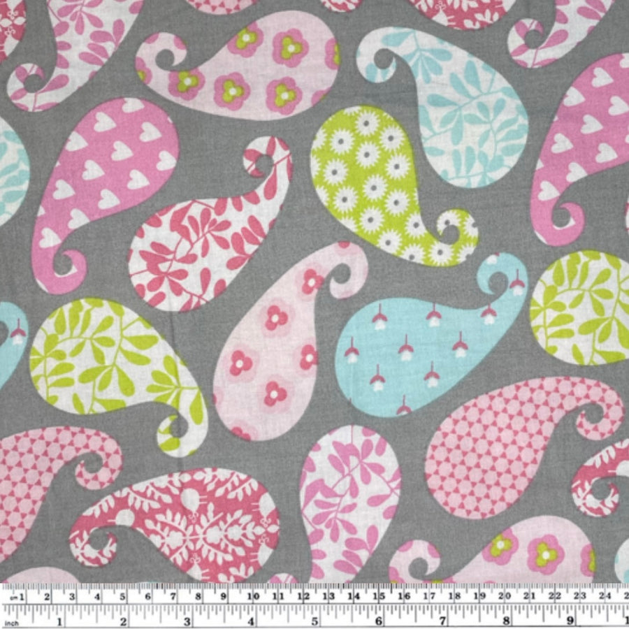 Quilting Cotton - Paisley - Grey