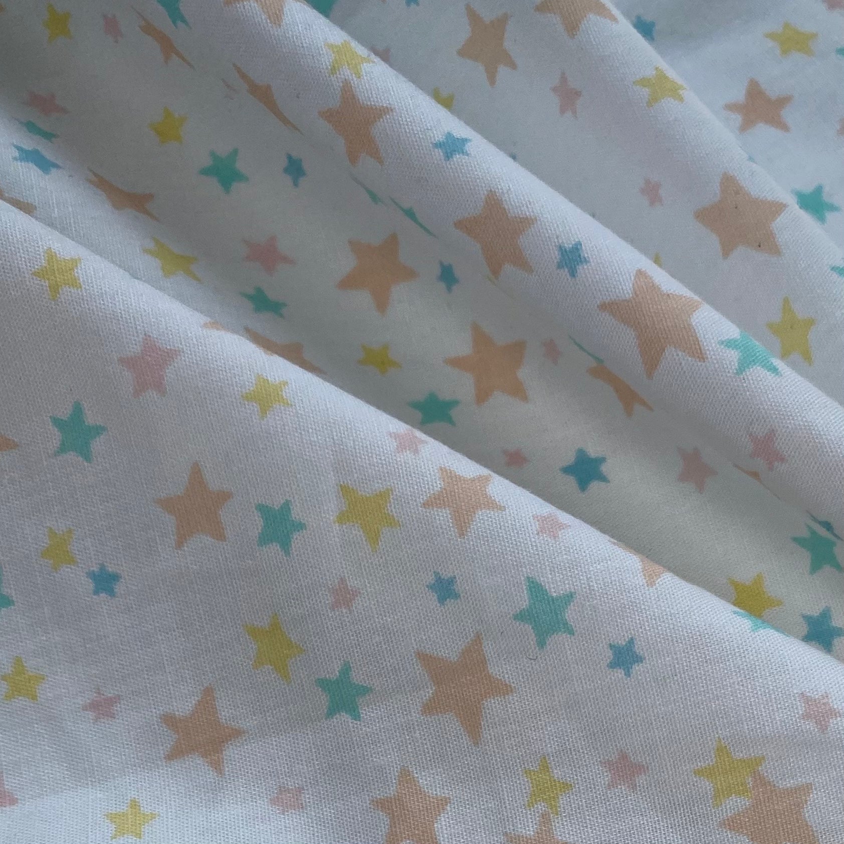 Printed Cotton - Stars - White/Peach/Green/Blue/Yellow