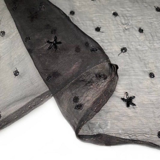 Embroidered Beaded Sequin Silk Organza - 42” - Black