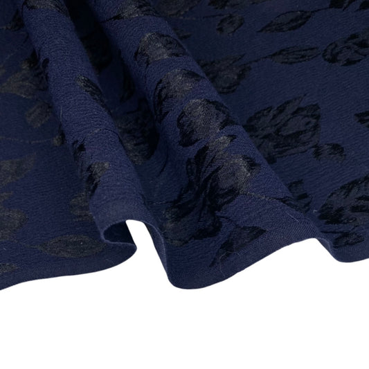 Floral Stretch Polyester Brocade - Navy/Black