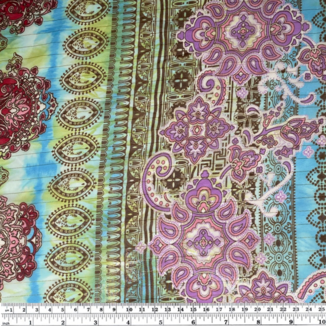 Paisley Striped Polyester Chiffon - 58” - Purple/Blue/Green