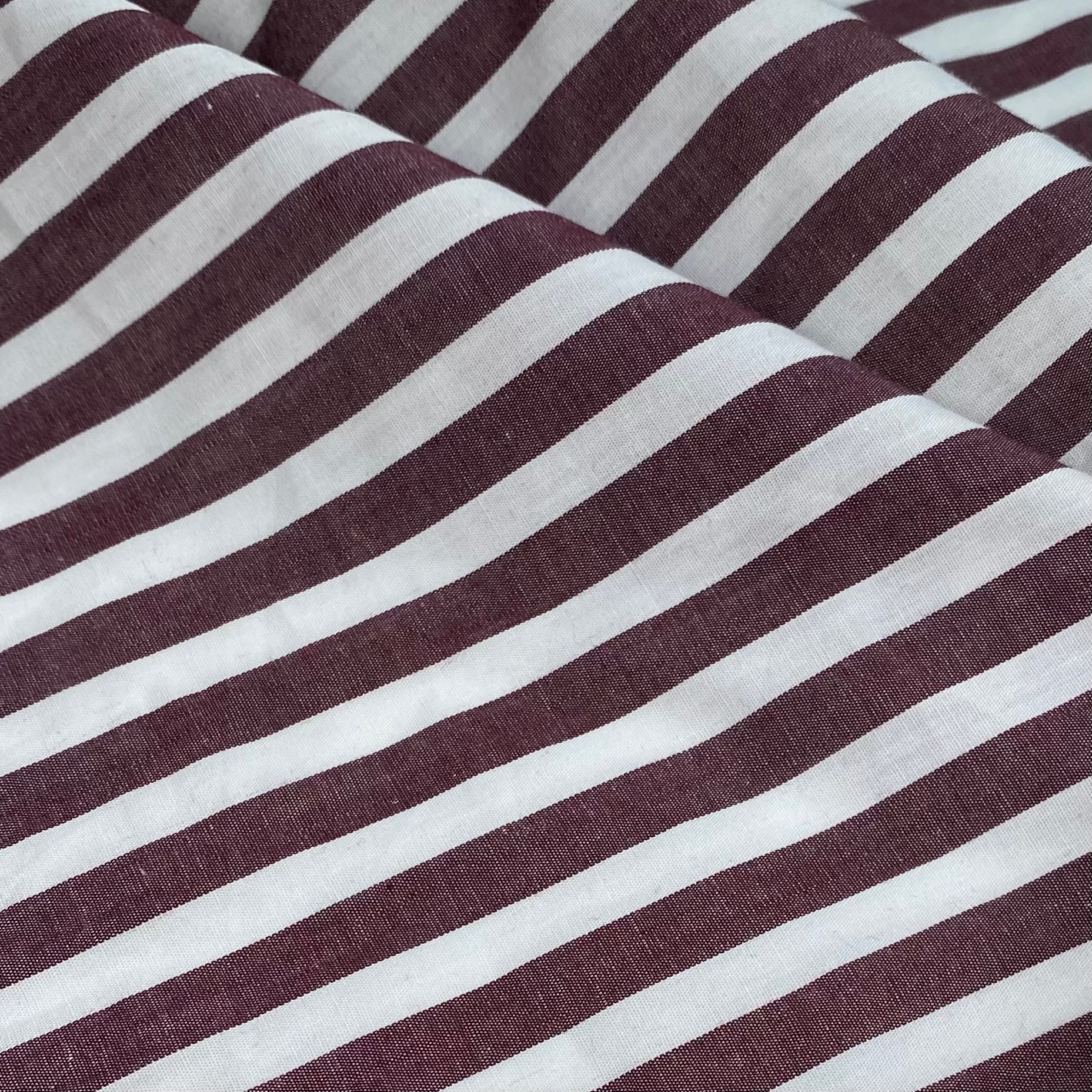 Yarn Dyed - Striped Cotton - White/Burgundy