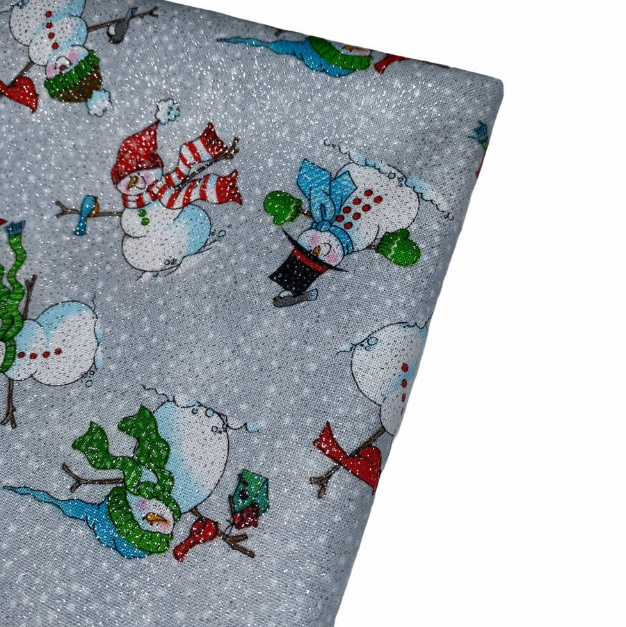 Quilting Cotton - Glittered Snowman - Grey