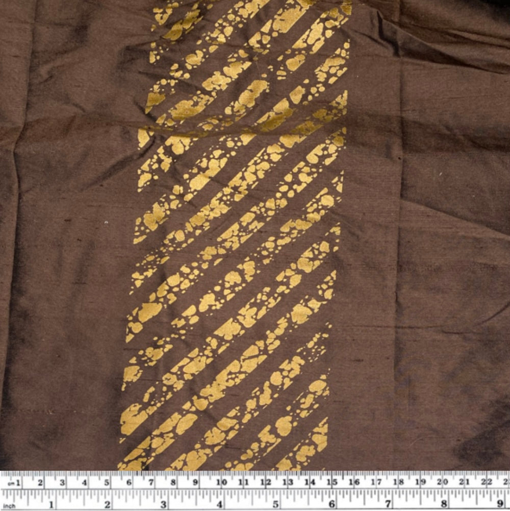 Striped Silk Shantung - Brown/Gold