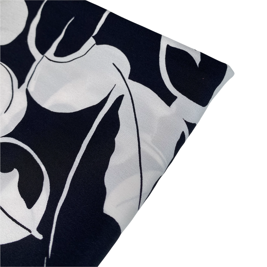 Printed Silk Georgette - Leaf Print - Black/White