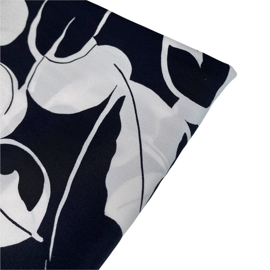 Floral Printed Silk Georgette - Black / White - Fabric by the Yard