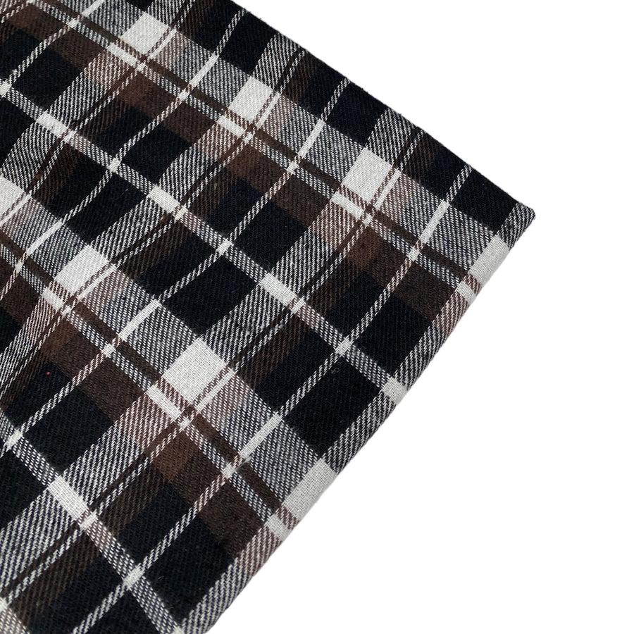 Plaid Cotton Flannel - Remnant - Black/White/Brown