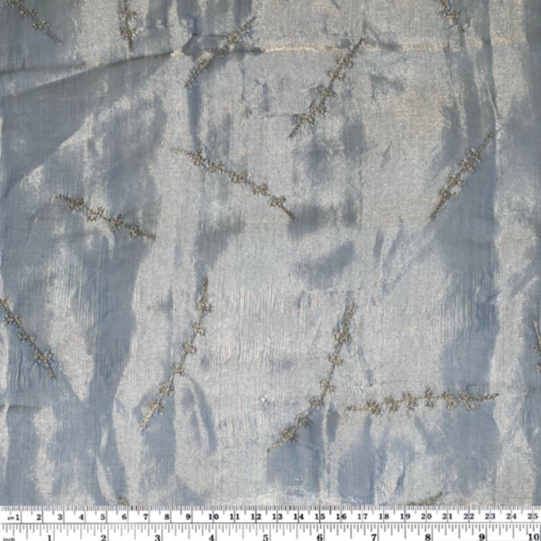 Shot Embroidered Silk Organza - Blue/Silver
