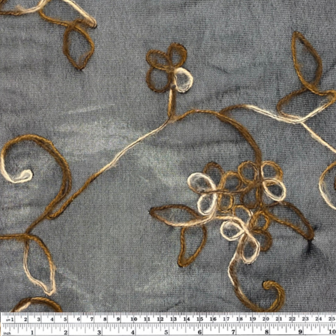 Embroidered Floral Stretch Mesh - Black/Brown