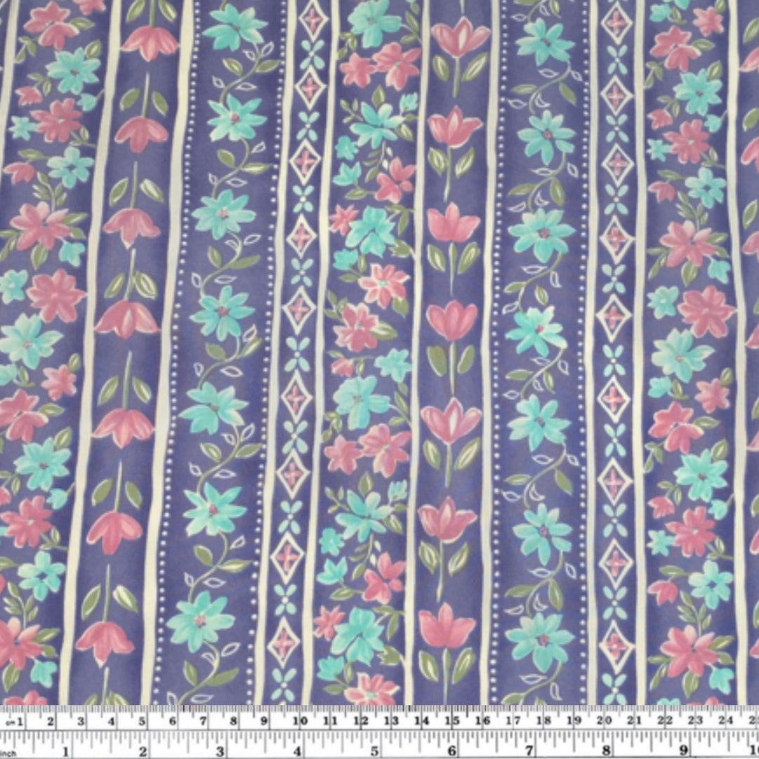 Floral Striped Printed Polyester - 44” - Purple