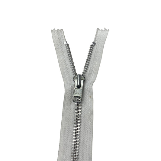 Regular Metal Zipper - YKK - 17” - White/Silver