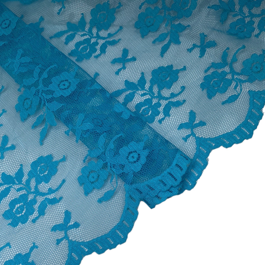 Floral Corded Lace with Scalloped Edges - Blue