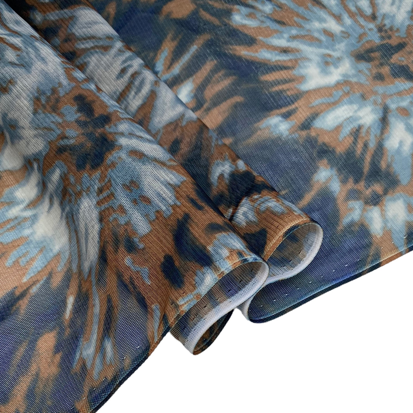 Tie Dyed Printed Stretch Mesh - Blue/Brown/White