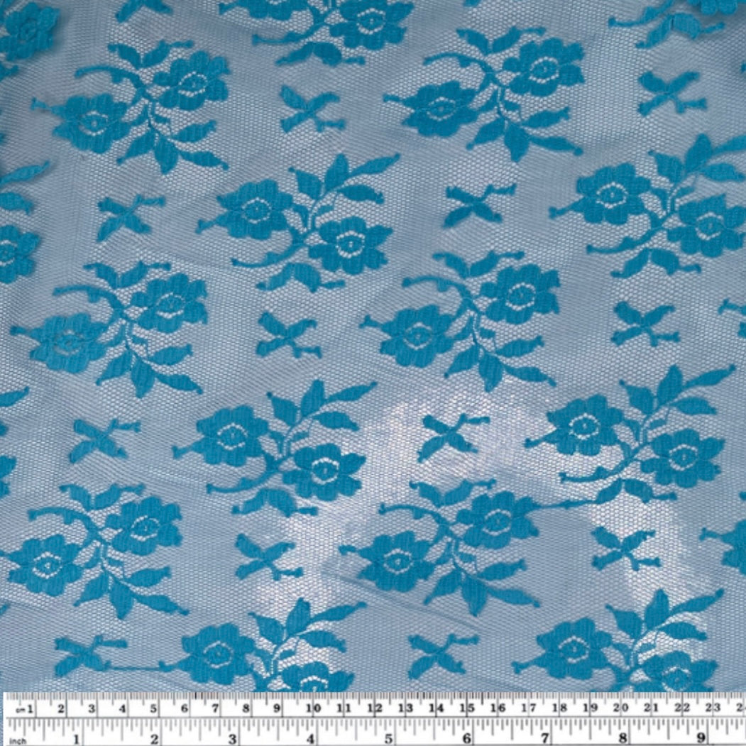 Scalloped Edged Floral Polyester Lace - 52” - Blue