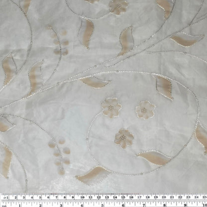 Embroidered Beaded Silk Organza - 44” - White/Beige
