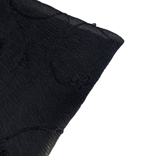 Embroidered Beaded Crinkled Silk Chiffon - Black