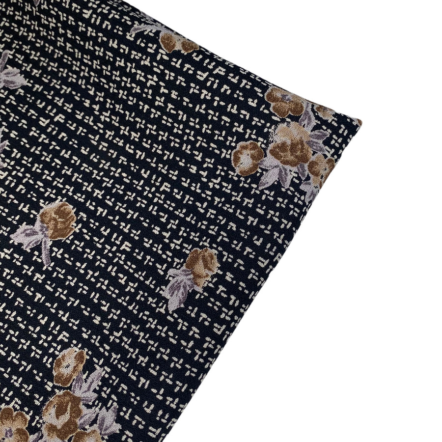 Floral Printed Polyester Crepe - 44” - Black/Beige